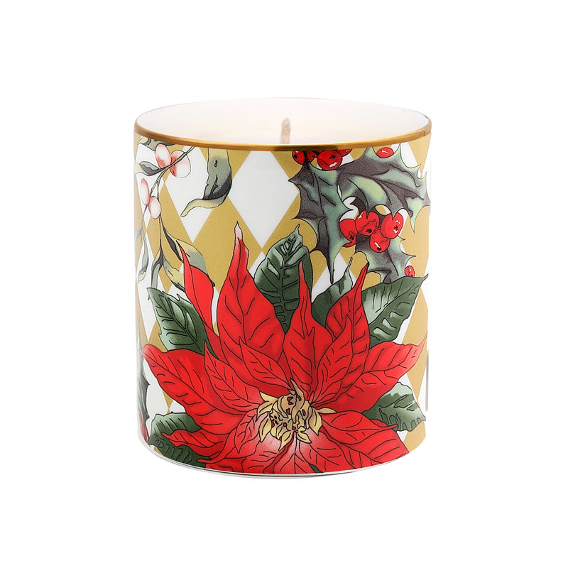 Parterre with Poinsettia Un Lidded Candle, Green/Red/Gold