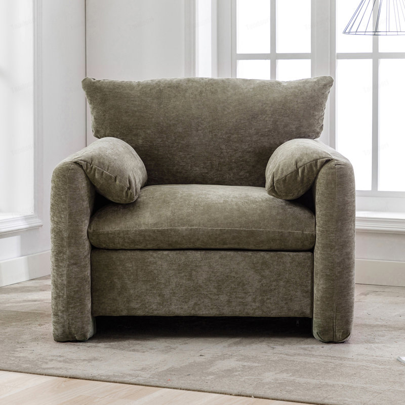 Fauteuil surdimensionné en chenille de style moderne, fauteuil d'appoint, canapé une place, fauteuil lounge, 98 cm de large, pour salon, chambre
