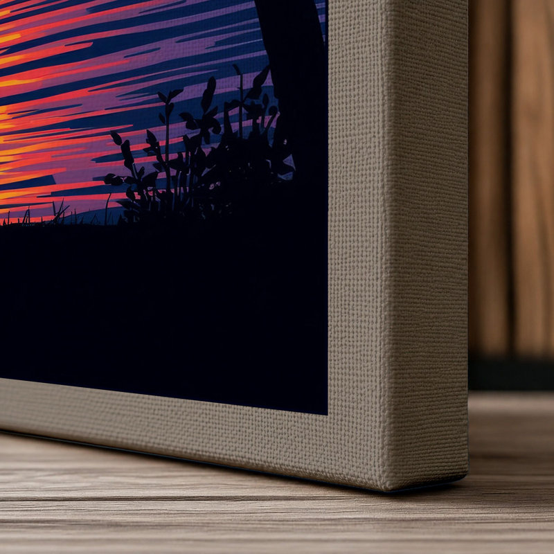 Tropical Sunset Reflection Coastal - Wrapped Canvas, 18x12 - 45.7 x 30.5 cm, Taupe Border