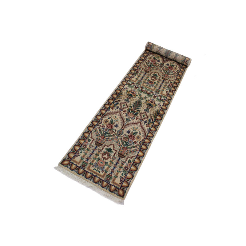 Tapis de couloir vert en laine noué à la main 2 pi 7 po x 12 pi 5 po Roca