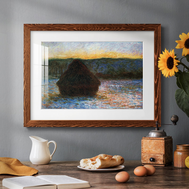 «Haylofts Thaw, Sunset» par Claude Monet - peinture à cadre unique, Érable, H 18 po x l 26 po x P 1,5 po