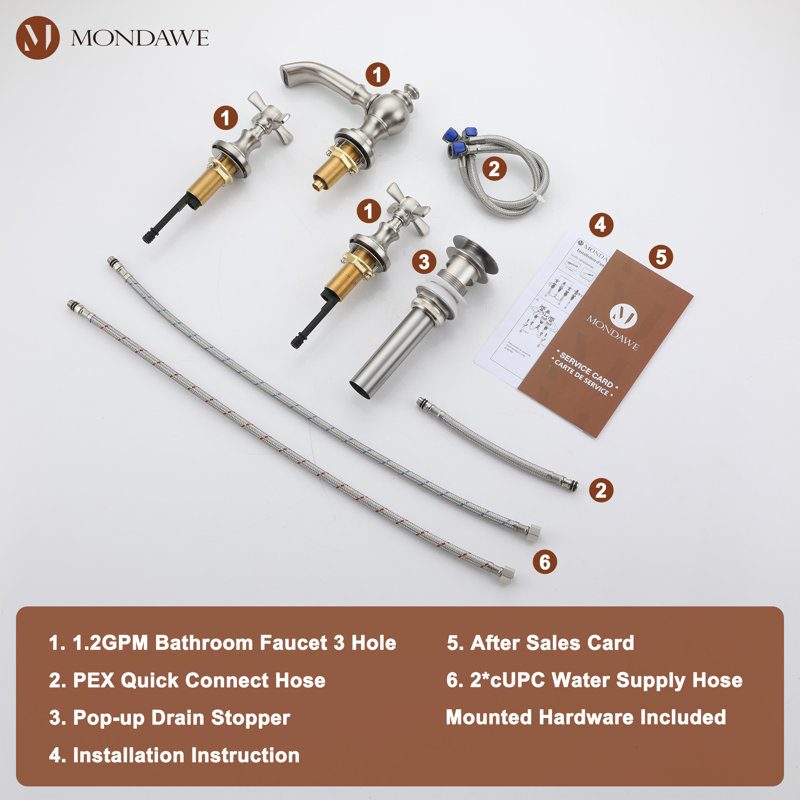 2-handle Bathroom Faucet, Brushed Nickel