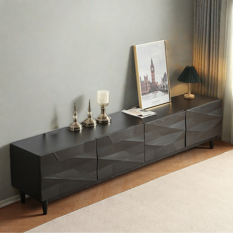 Meuble télé minimaliste de style Mid-antique, 94.49", Noir, noir, noir, noir