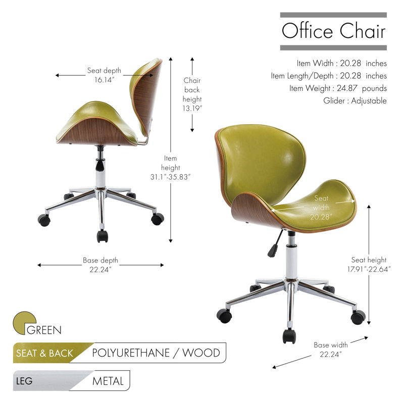 Chaise de bureau en similicuir avec base en chrome Bradford, Vert