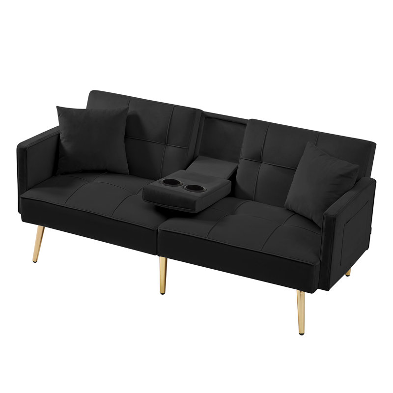 Danishia 69.3'' Wide Velvet Sofa Couch Bed with Cup Holder, Black