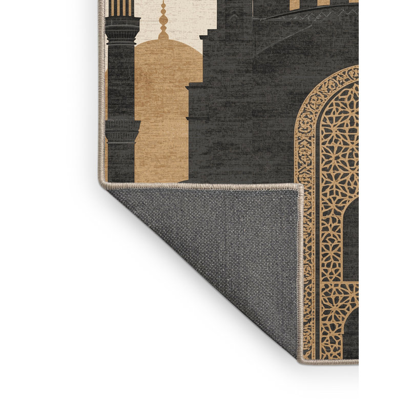 Soft Plush Queanbeyan Istanbul Hagia Sophia Global Inspired Oriental Area Rug in Black – Beige Binding, 2x3