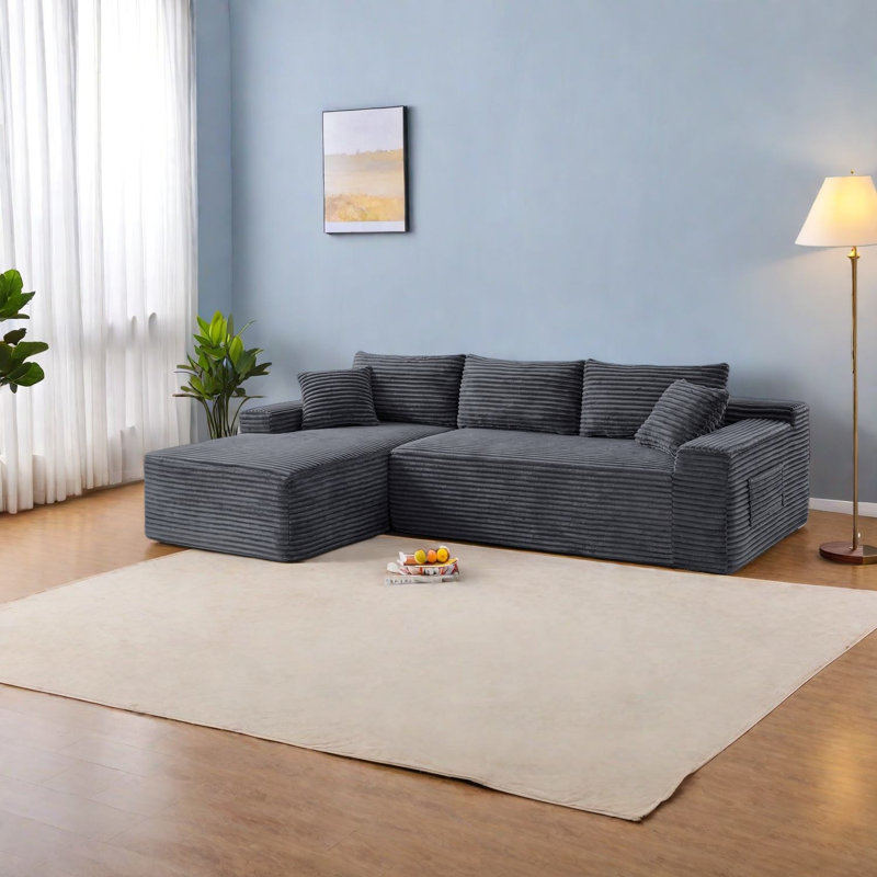 Compression Cloud Sectionals, 106.3 Inch Corduroy Modern Home Lounge