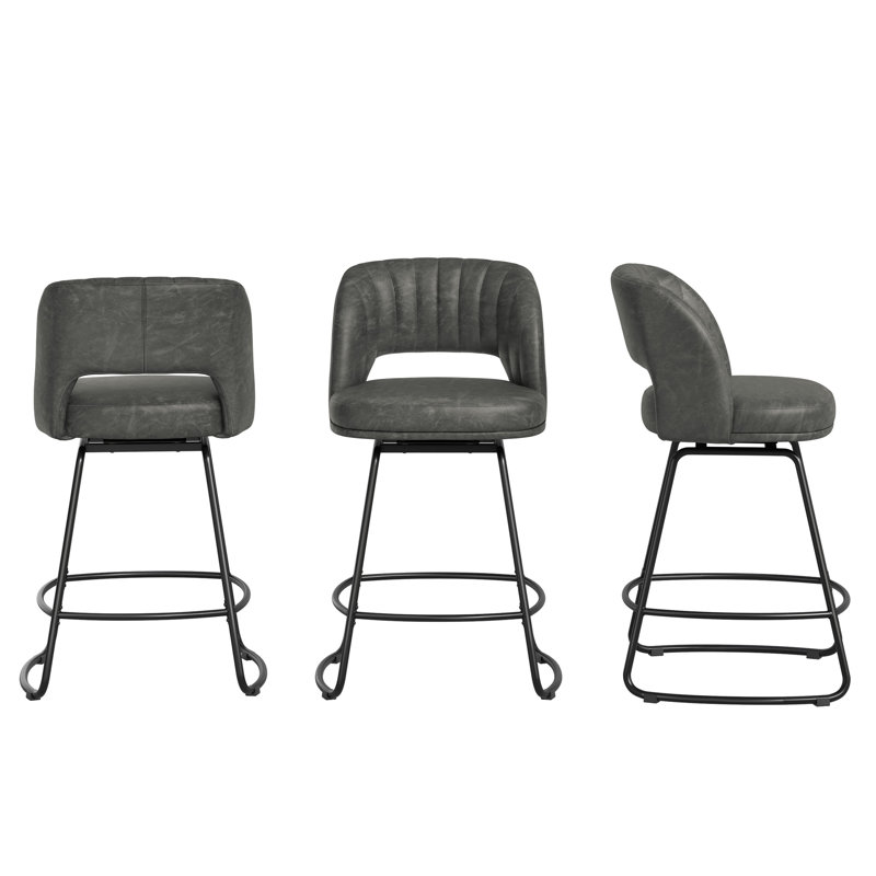 26''H Swivel Barstools With Metal Legs, Gray, 3