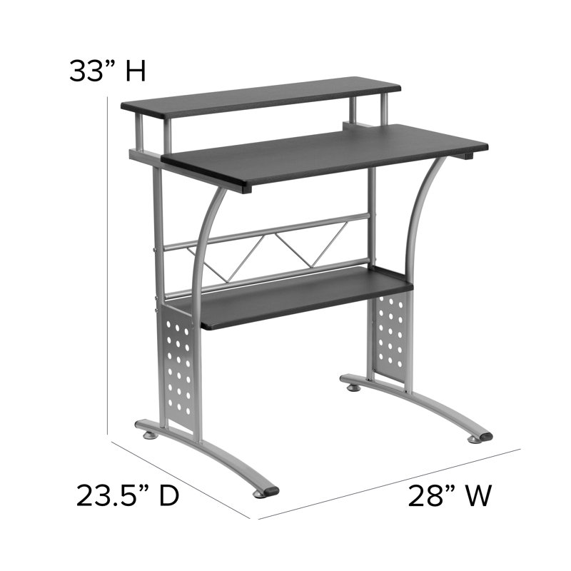 Holyoke 28"W Computer Desk with Top and Lower Storage Shelves, Black