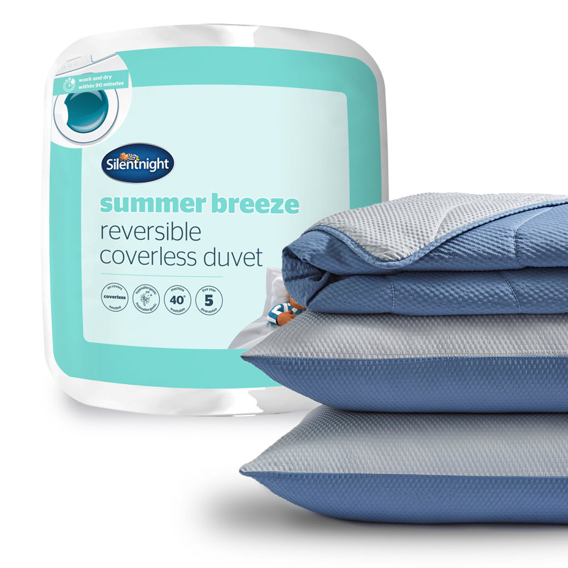 Silentnight Summer Breeze Duvet And Pillowcase Set, 2.5 Tog, Lightweight and Cool, Super King, Blue/Grey