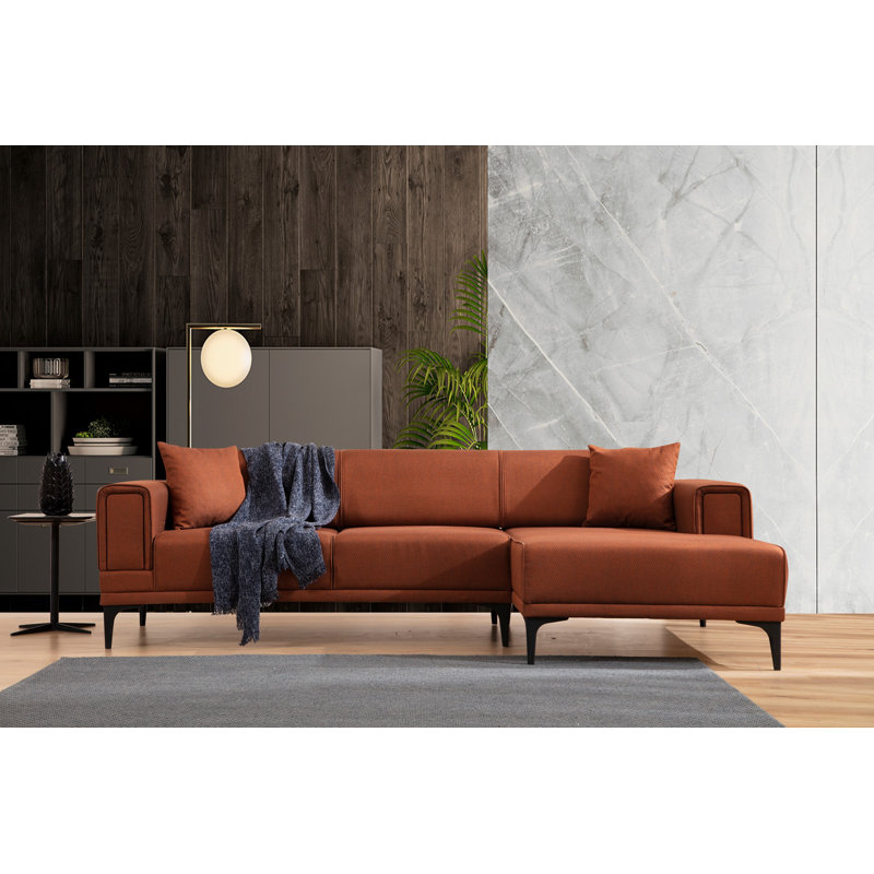 Canapé-lit d'angle, Orienté à droite, Mélange de polyester orange