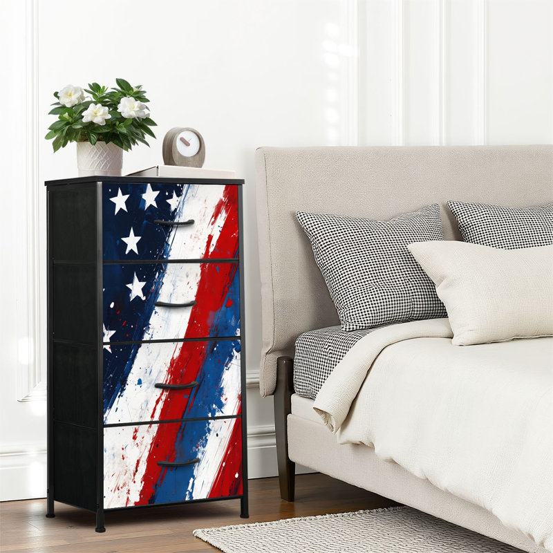 4 Drawer Dresser for Bedroom, Narrow Chest of Drawers, Wooden Top and Study Iron Frame 18"x37.5"-(WxH)