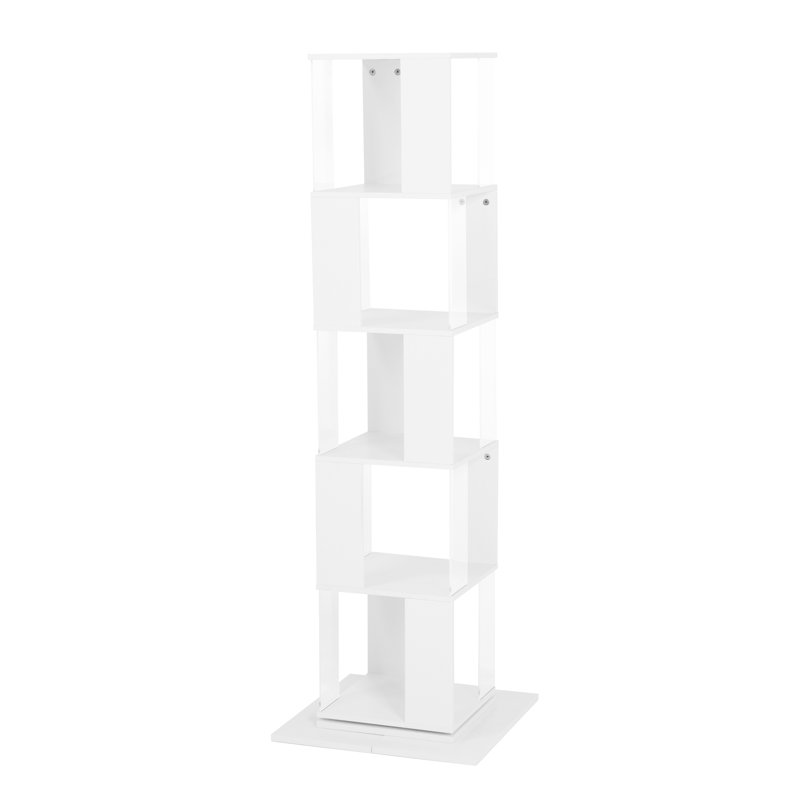 Bibliothèque rotative, support de plancher avec plaque en acrylique et base anti-arrachement, Blanc