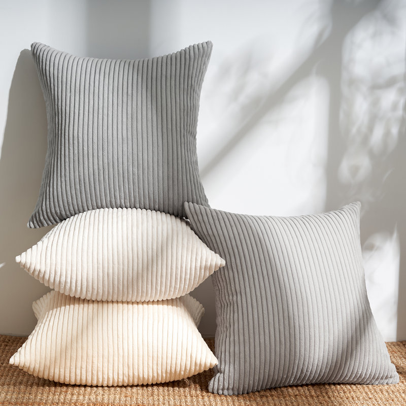 Corduroy Striped Corduroy Pillow Cover Square Modern Gradient Pillow Cases for Sofa,  Decorative Cushion Cover, Neutral