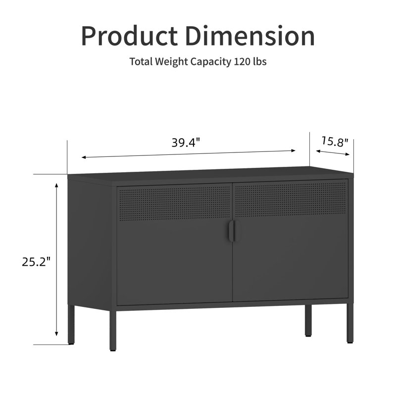 2 Door Metal Accent Cabinet, Black