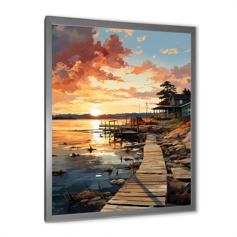 Alvordton Pier and Dock Weathered, reproduction d'art sur toile, H 20 po x l 12 po x P 1 po, Cadre photo argenté