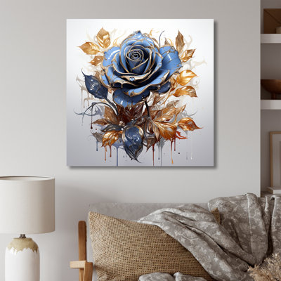 Verre doré et rose bleue IV - Art mural rose