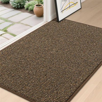 Tapis de porte anti-salissures 81 x 122 cm, antidérapant et lavable, brun