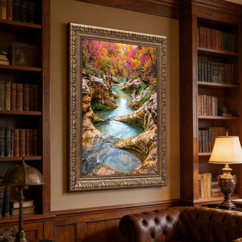 Art mural en toile noyer doré encadré pour salon, chambre à coucher, bureau ou vestibule - décoration murale décorative avec canyon d'automne