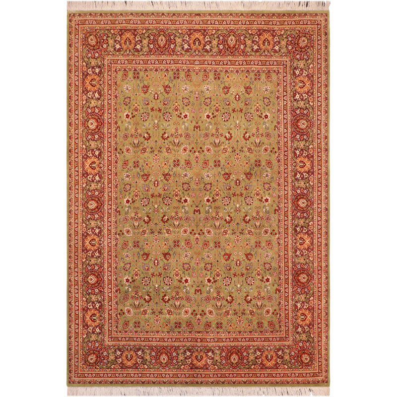 Tapis vert / rouge / beige en laine noué à la main 8 pi x 10 pi 5 po Pacificas