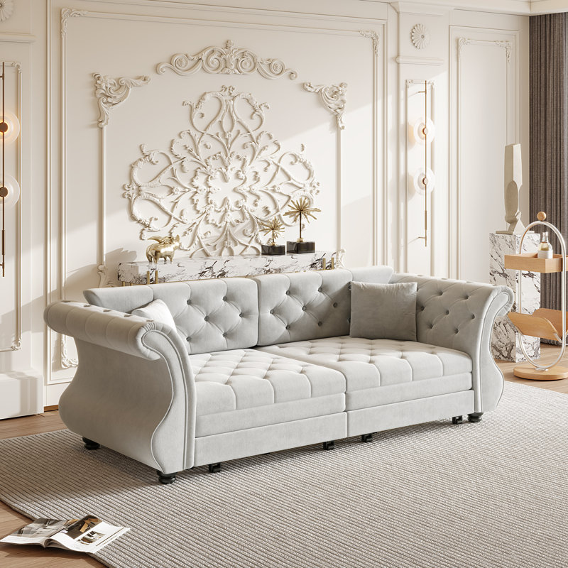 Canapé-lit Chesterfield surdimensionné de 83,8 po, Gris
