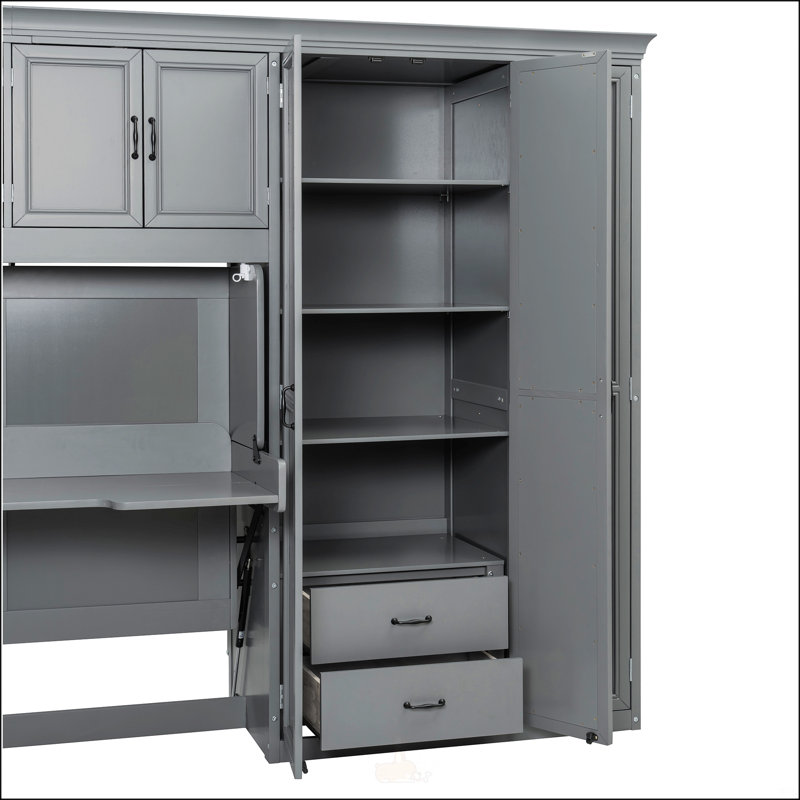 Lit escamotable simple avec armoire murale, Gris