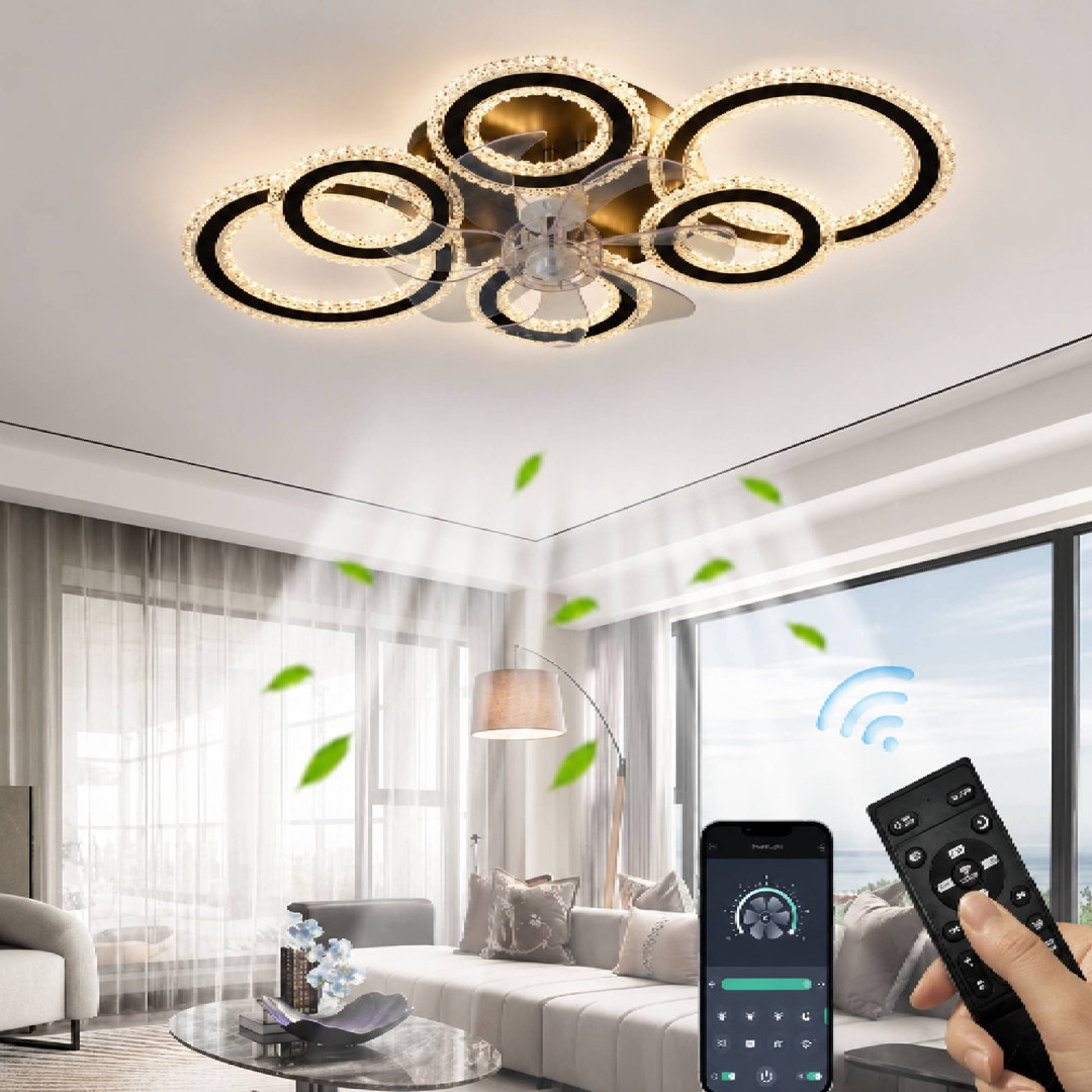 Elora 76cm LED Dimmable Reversible Flush Mount Ceiling Fan with Lights and Remote