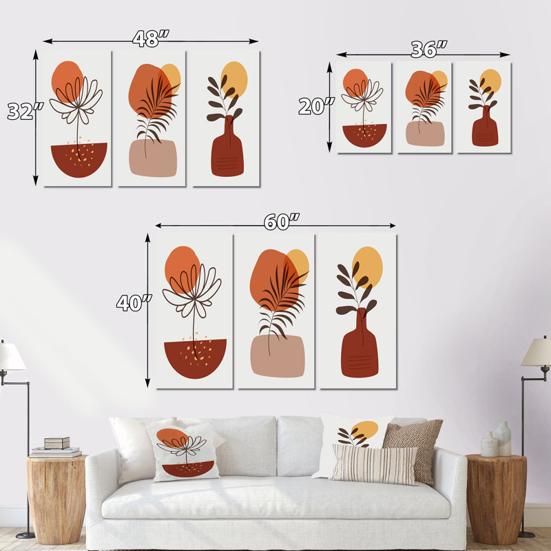 Minimalistic Designs In Retro Colors III - Ensemble de 3 toiles tendues, H 40 po x l 60 po