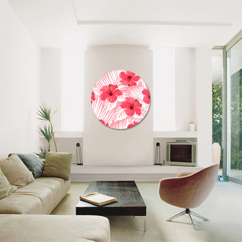 Rose des tropiques - Impression sur verre, Rond H 24 po x l 24 po x P 2,5 po