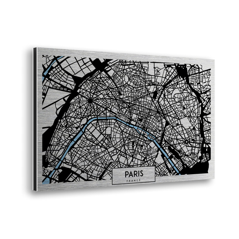 Paris Aerial Map - No Frame Print on Metal
