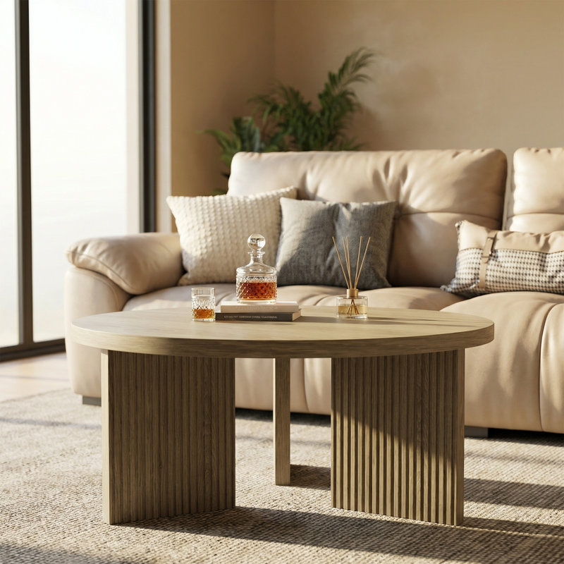 Mid-Century Modern Round Coffee Table, Gray