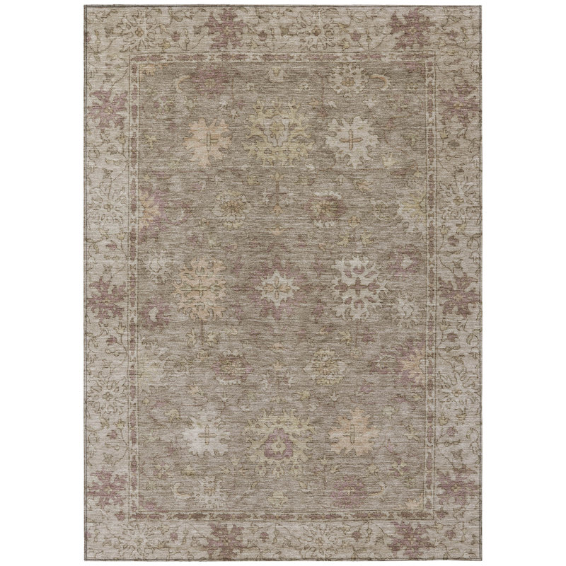 Machine Washable Indoor/Outdoor Xhevrie Khaki Rug, Rectangle 5' x 7'6"