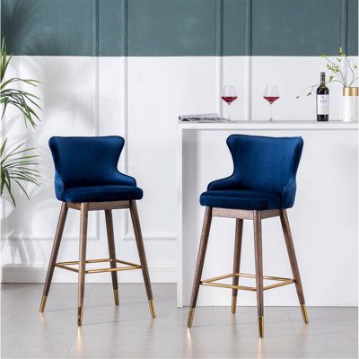Ensemble de 2 tabourets de bar rembourrés en tissu, bleu