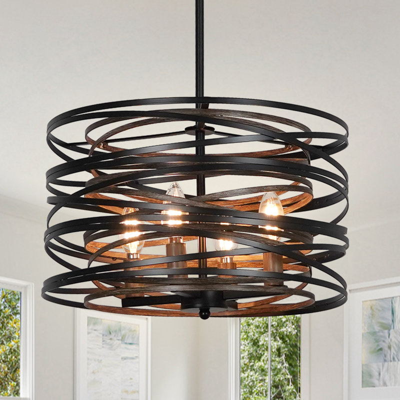 Lustre tambour à 4 lumières pour salle à manger, style ferme.