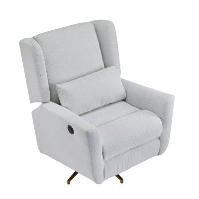 Boucle Upholstered Power Recliner Chair - 360° Swivel, Gold 5-star Base, 90-165° Recline