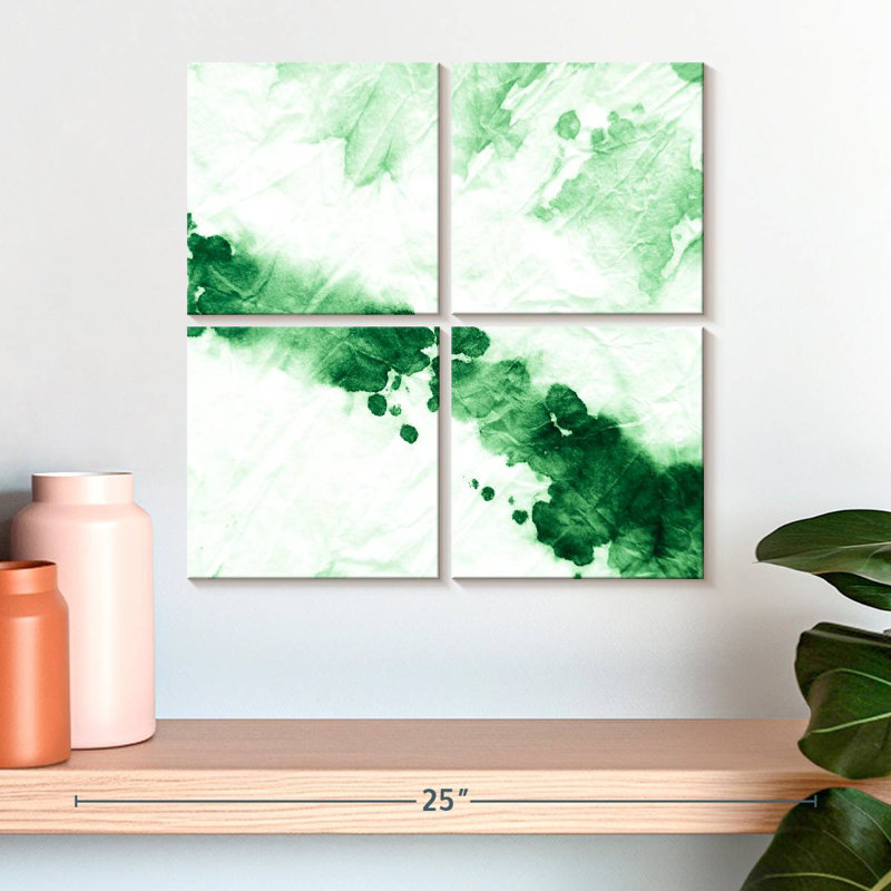 Vert et blanc abstrait, H 18 po x l 18 po