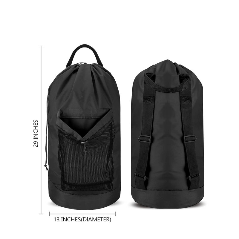 Backpack Laundry Bag With Shoulder Straps And Mesh Pocket Durable Nylon Clothes Hamper Bag With Drawstring Closure