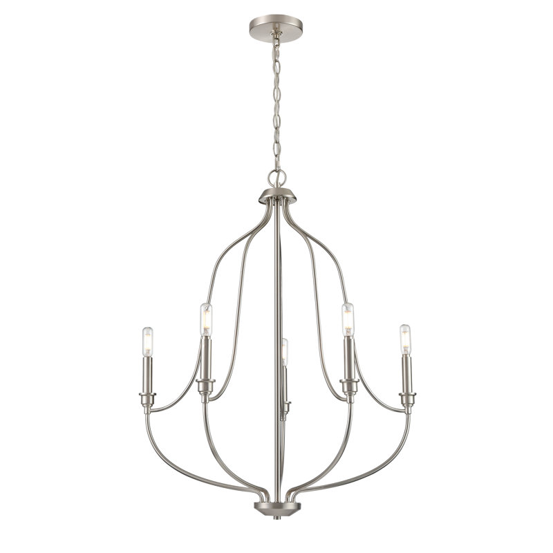 5 lumières 25 po Lustre noir mat, Nickel brossé