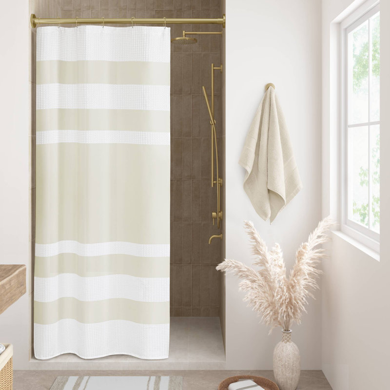 Rideau de douche gaufré de type spa avec traitement 3M, H 72 po x l 36 po, Crème