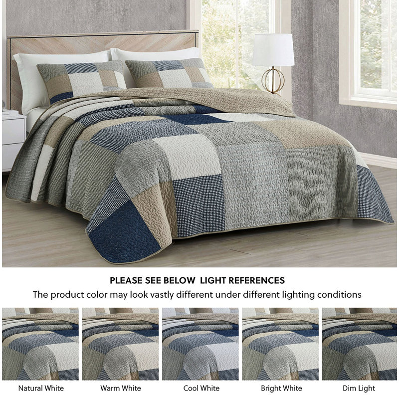 Addy Cotton Patchwork Quilt Set, Oversized King Quilt + 2 King Shams