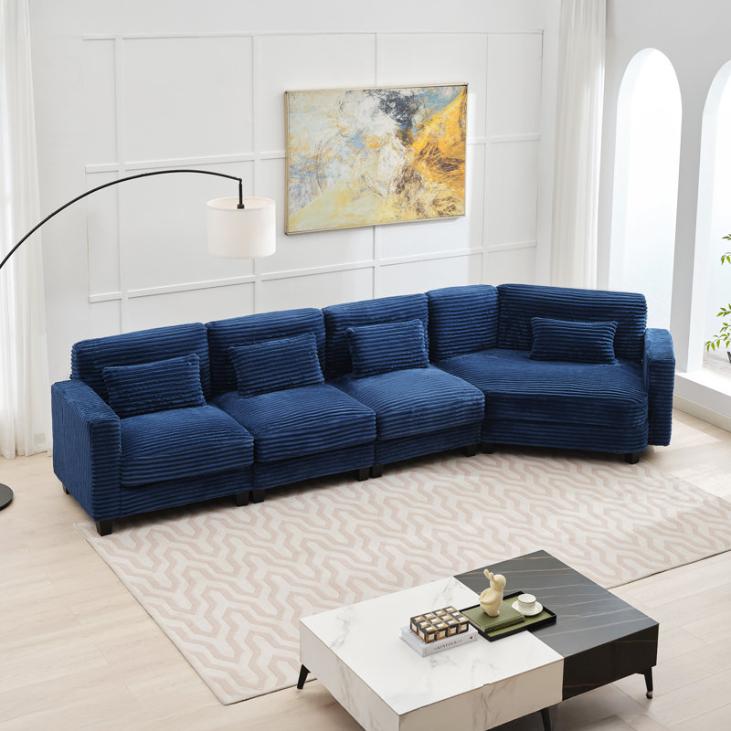 Redenius 154" Curved Corduroy Sectional Sofa Seater for 5, Navy Corduroy