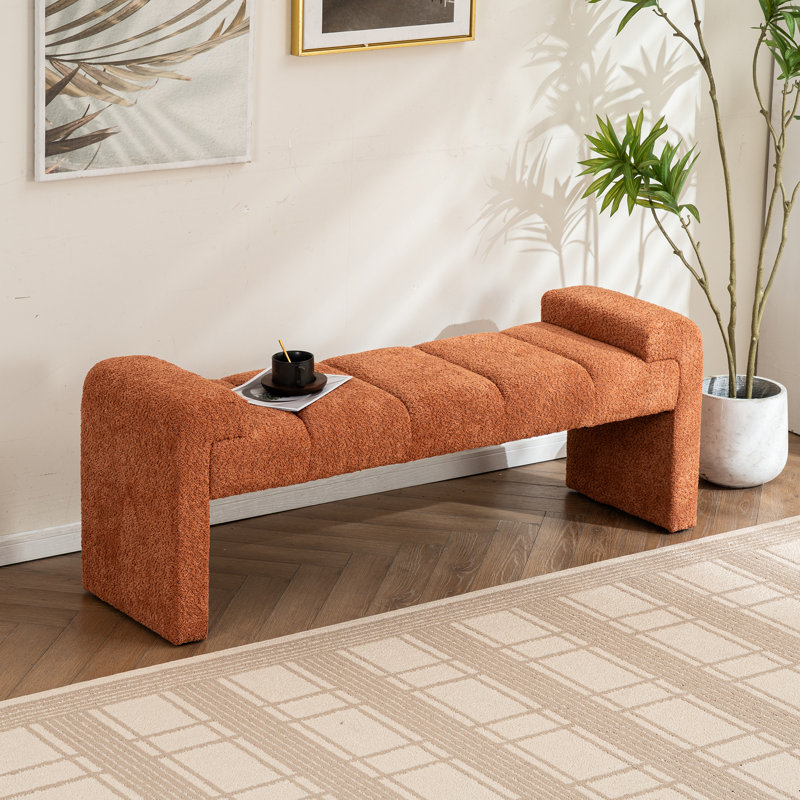 Laytona 60" Boucle Upholstered Channel Tufted Bench with Arm, Orange