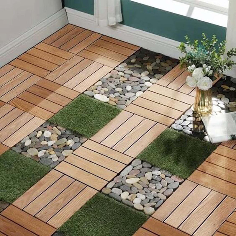 Paquet de 11 tuiles de terrasse en bois-plastique composite pour terrasse, Naturel