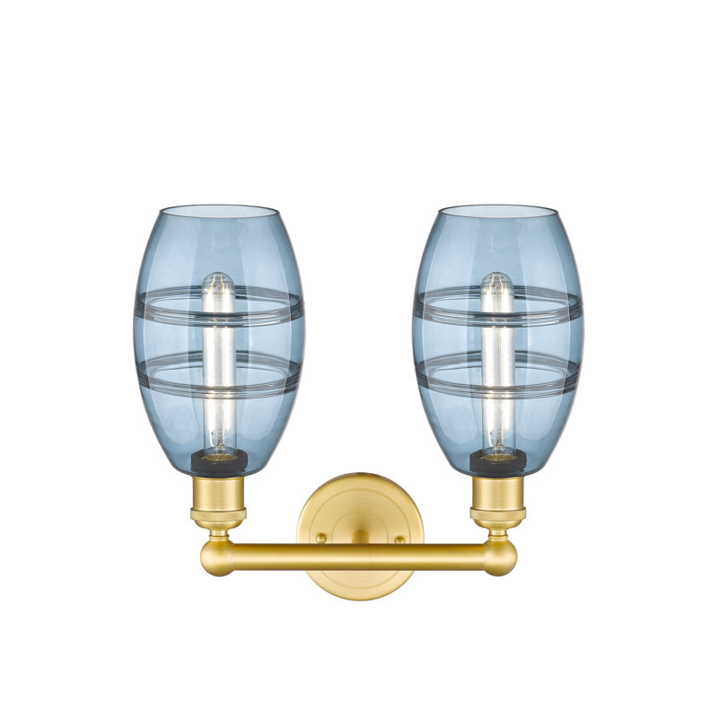 Éclairage pour meuble-lavabo à 2 lumières Kusham, Or satiné, Bleu princesse