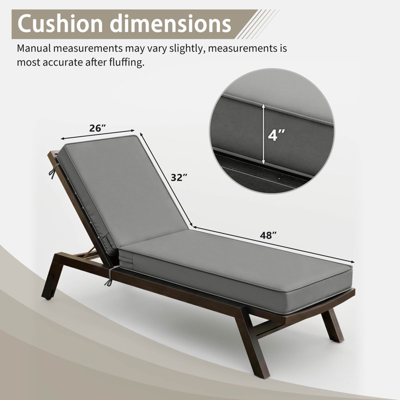 Outdoor Chaise Lounge Chair Cushion, Light Gray, 2, 80" W x 26" D