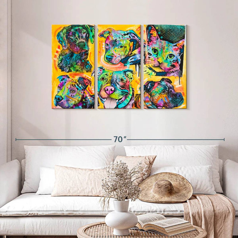 Brampt 5 Dogs And A Cat, 28" H x 45" W