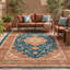 Tapis Marble2 traditionnel de style persan audacieux, bleu sarcelle, or et crème, lavable en machine, antidérapant, à poils courts, pour l'intérieur et l'extérieur, adapté aux animaux domestiques, idéal pour le salon, la chambre, la salle à manger, l'entrée, le couloir ou le bureau.-595359301