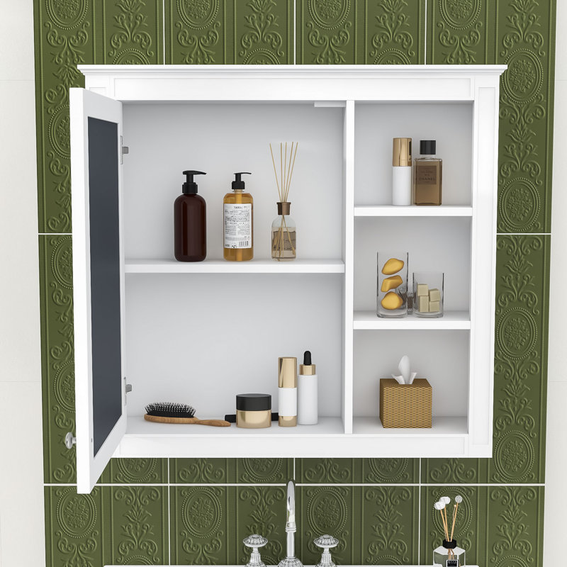 Armoire à pharmacie murale élégante avec miroir et rangement dissimulé, Blanc / Blanc
