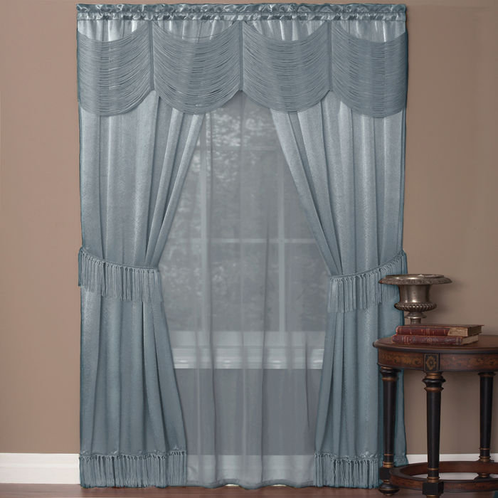 Paire de rideaux semi-transparents avec passe-tringle Mortimer, l 56" x L 84", Bleu givré