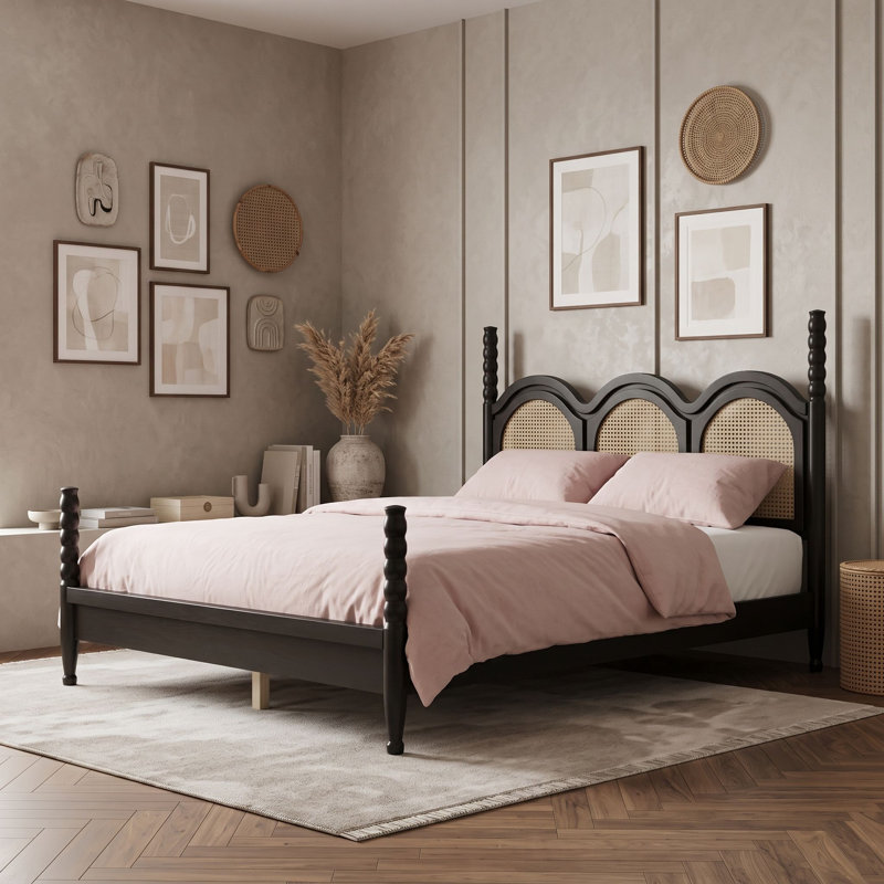 Queen Platform Bed with Headboard, Black